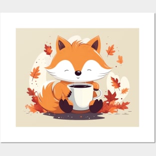 Cute Autumn Fox Coffee Break Posters and Art